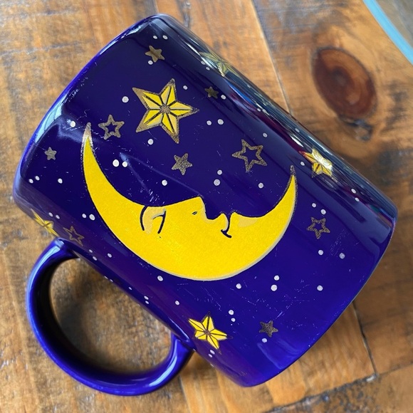 Vintage 1994 J.I.I. Cobalt Blue Moon Stars Mug Celestial JII 90s Yellow Zodiac - Picture 1 of 16